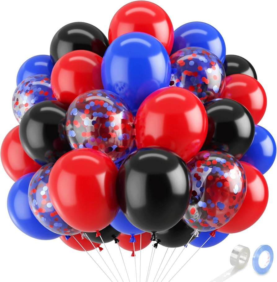 Red Blue Black Balloons Set, 50pcs 12In, Latex, Party Decoration | Amazon (US)