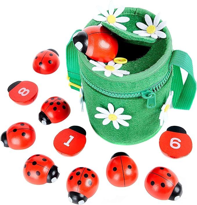 Counting Ladybugs - Montessori Wooden Counting Toy for Girls 3 4 5 Year Old - Ladybug Learning To... | Amazon (US)