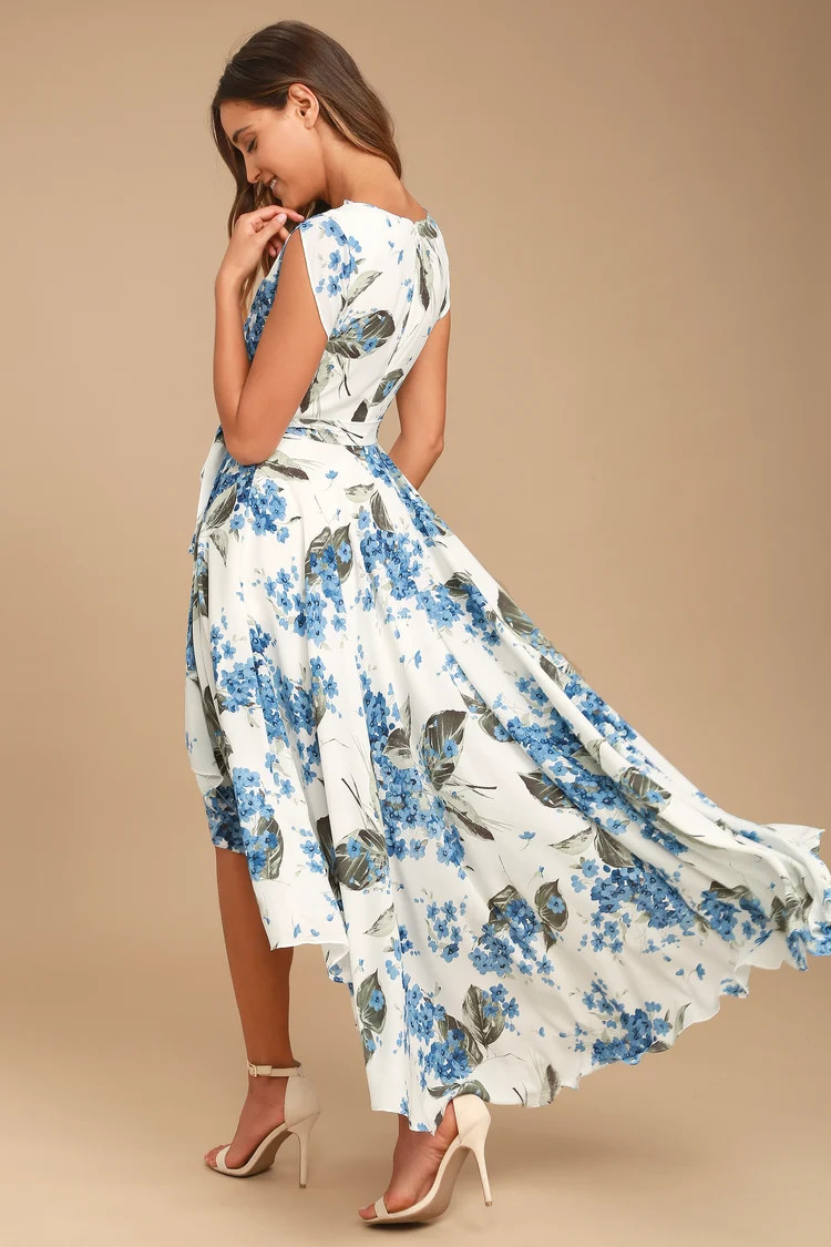 French Countryside White Floral Print High-Low Dress | Lulus (US)