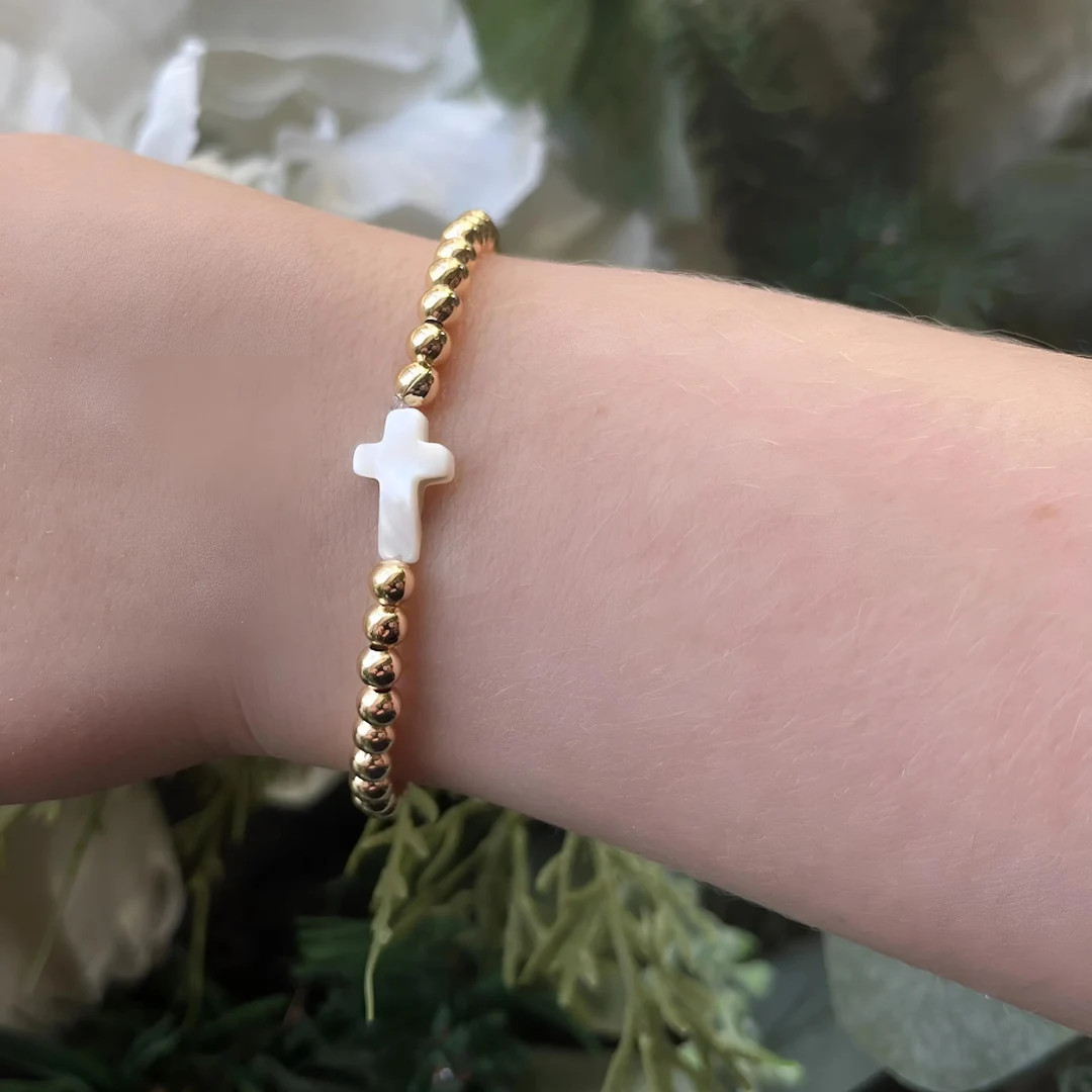 14k Gold Filled Stretch Cross Bracelet: Stackable Religious Jewelry for Women, Men & Kids - Etsy | Etsy (Global)