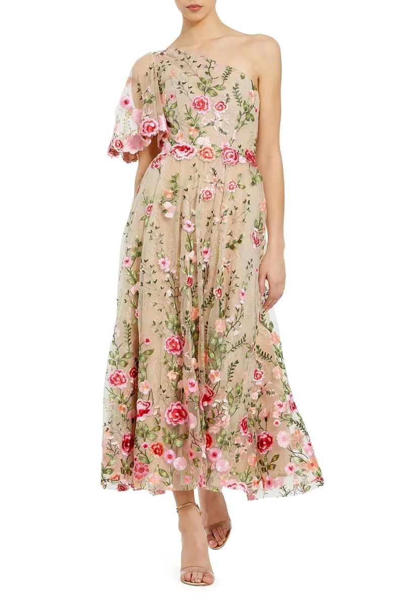 Floral Embroidery One-Shoulder Cocktail Dress | Nordstrom