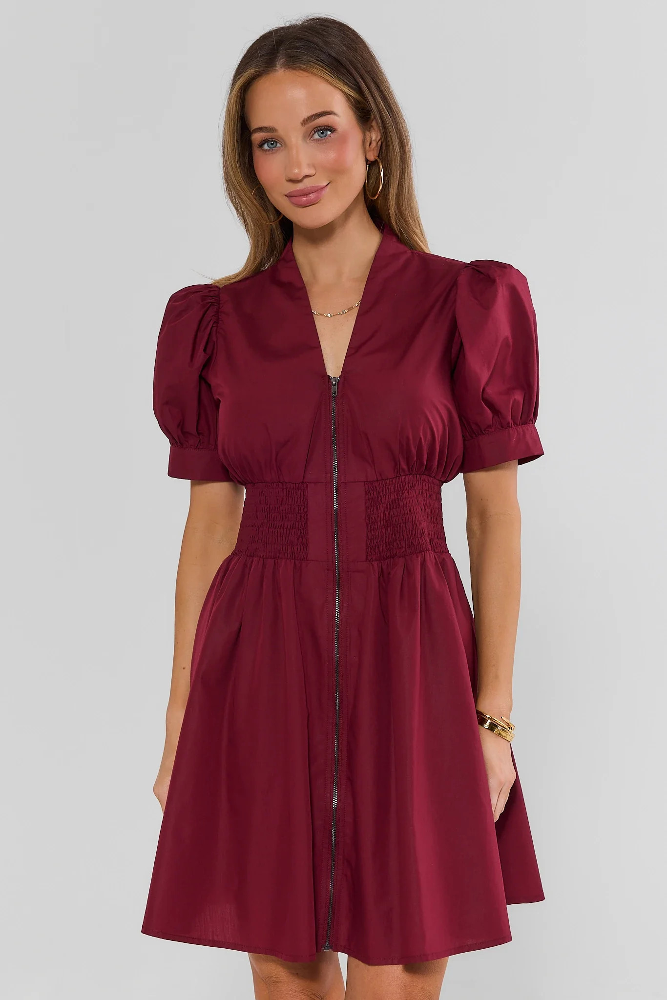 Audra Maroon Zip Up Short Dress | Avara