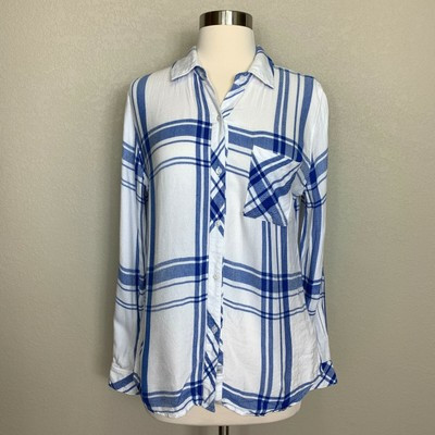 Details about   Rails Hunter Plaid White Blue Marina Button Down Top Shirt Size S One Pocket | eBay US