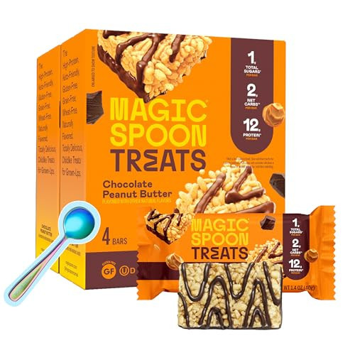 Magic Spoon Treats with Exclusive Spoon - 8 Bars, Chocolate Peanut Butter - High Protein Gluten Free Snack - Sugar Free Protein Cereal Bar - Low Carb & Keto Friendly Protein Bars | Amazon (US)