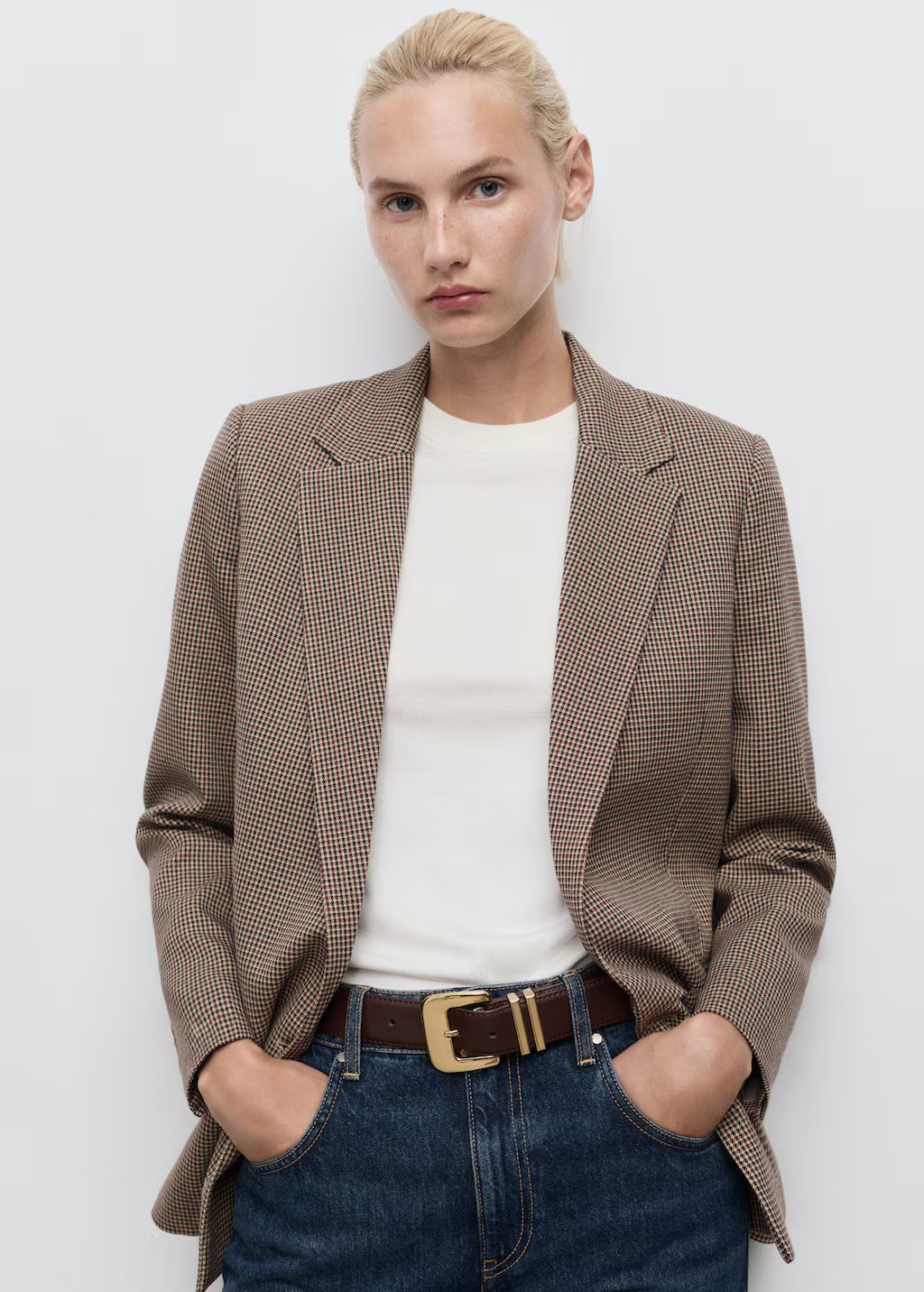 Double-breasted micro-houndstooth jacket - Women | MANGO USA | Mango (US/MX/AU)