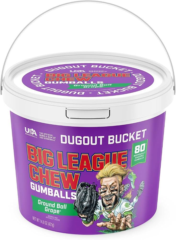 New Big League Chew Bubble Gum Dugout Bucket - 80 Pieces, Grape Flavor | Ideal for Baseball Games... | Amazon (US)