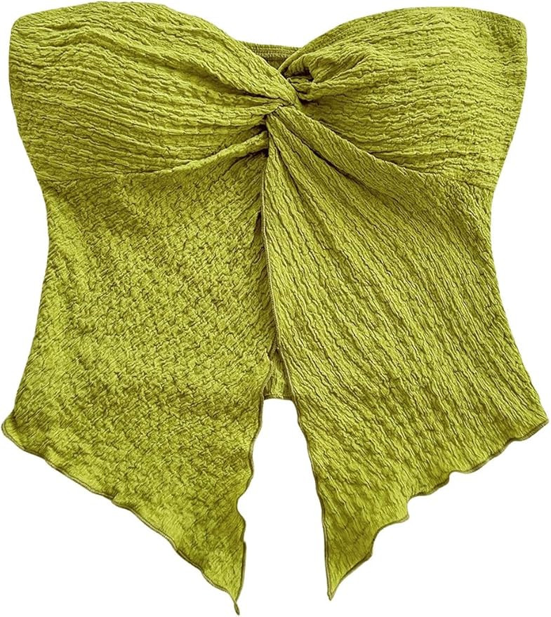 MakeMeChic Women's Strapless Twist Front Textured Tube Top Split Bandeau Crop Tops | Amazon (US)