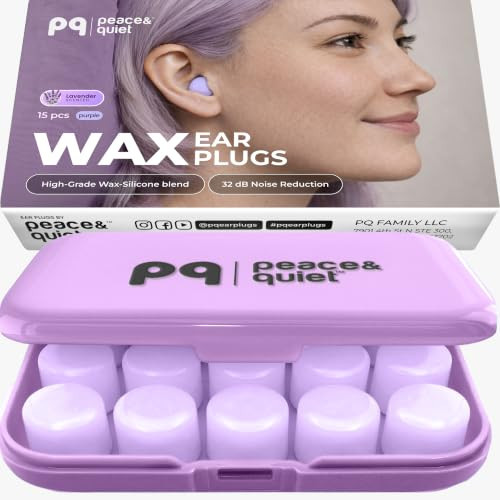 Peace&Quiet PQ Wax Ear Plugs for Sleeping, Swimming - 15 Soft Noise Cancelling Silicone Gel Wax Earplugs for Sleep and Swimmers, Ear Protection with Sound Blocking Level of 32 Db, Lavender | Amazon (US)