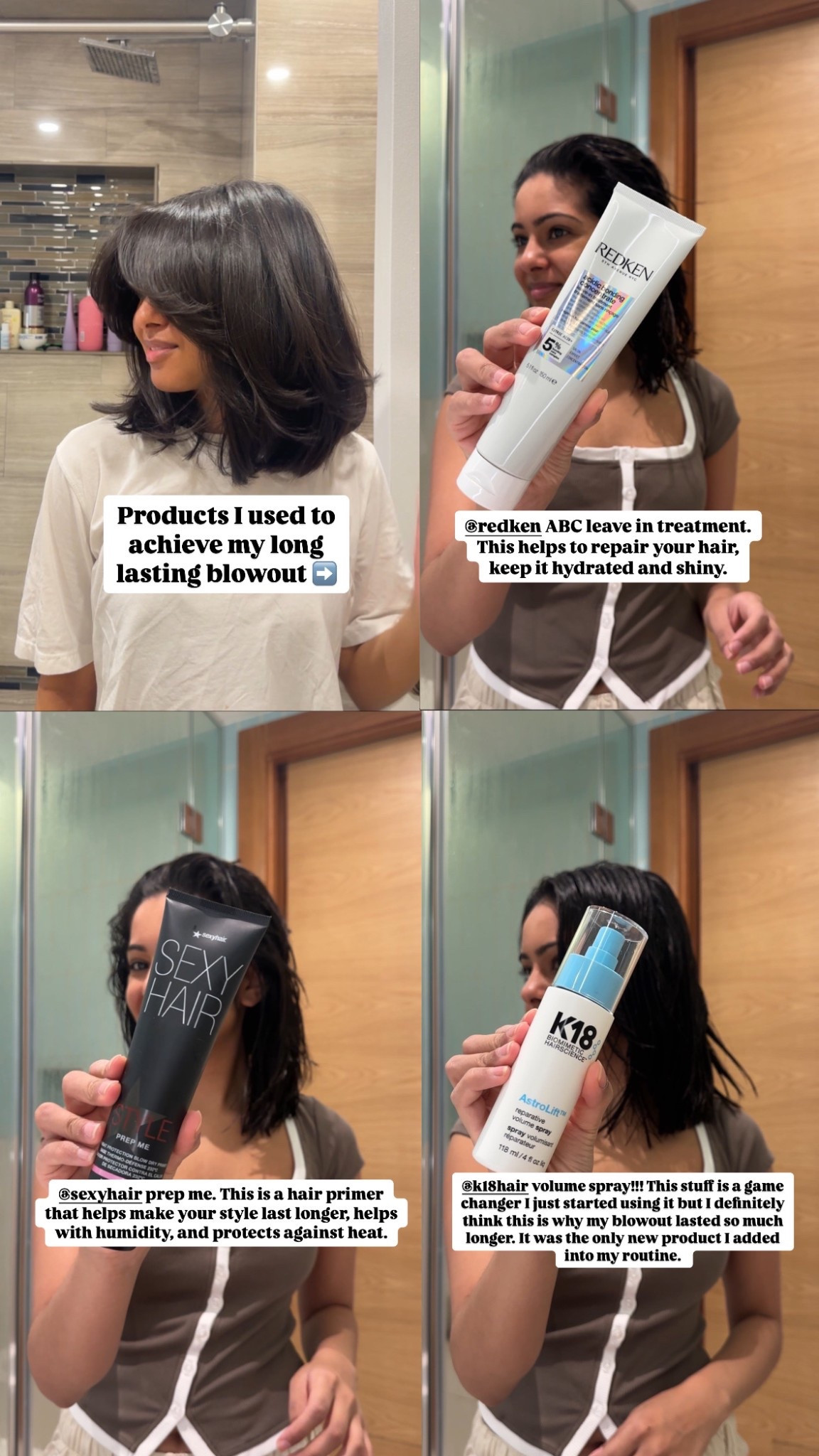 Best products for a long lasting blowout. These products are great for all hair types. If you have curly hair I would add in a hair oil like olaplex no 7 to help hydrate your ends.  #haircare #hairpoducts #blowout