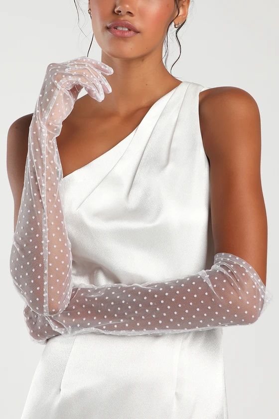 Reigning Romantic White Swiss Dot Mesh Elbow-Length Gloves | Lulus (US)