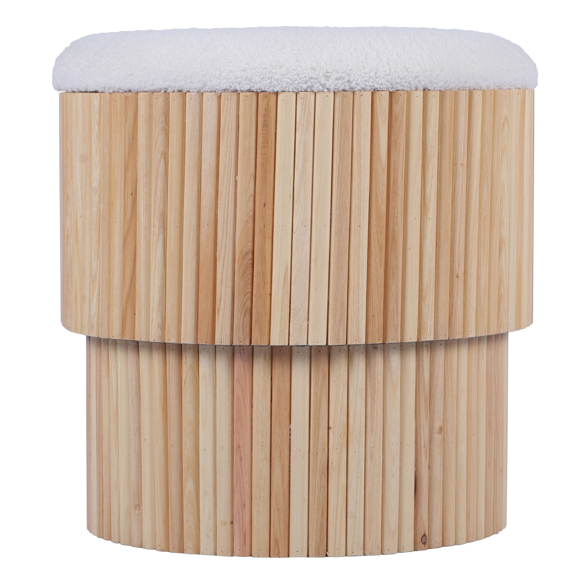 Teo Round Wood Slat Tiered Storage Ottoman | World Market