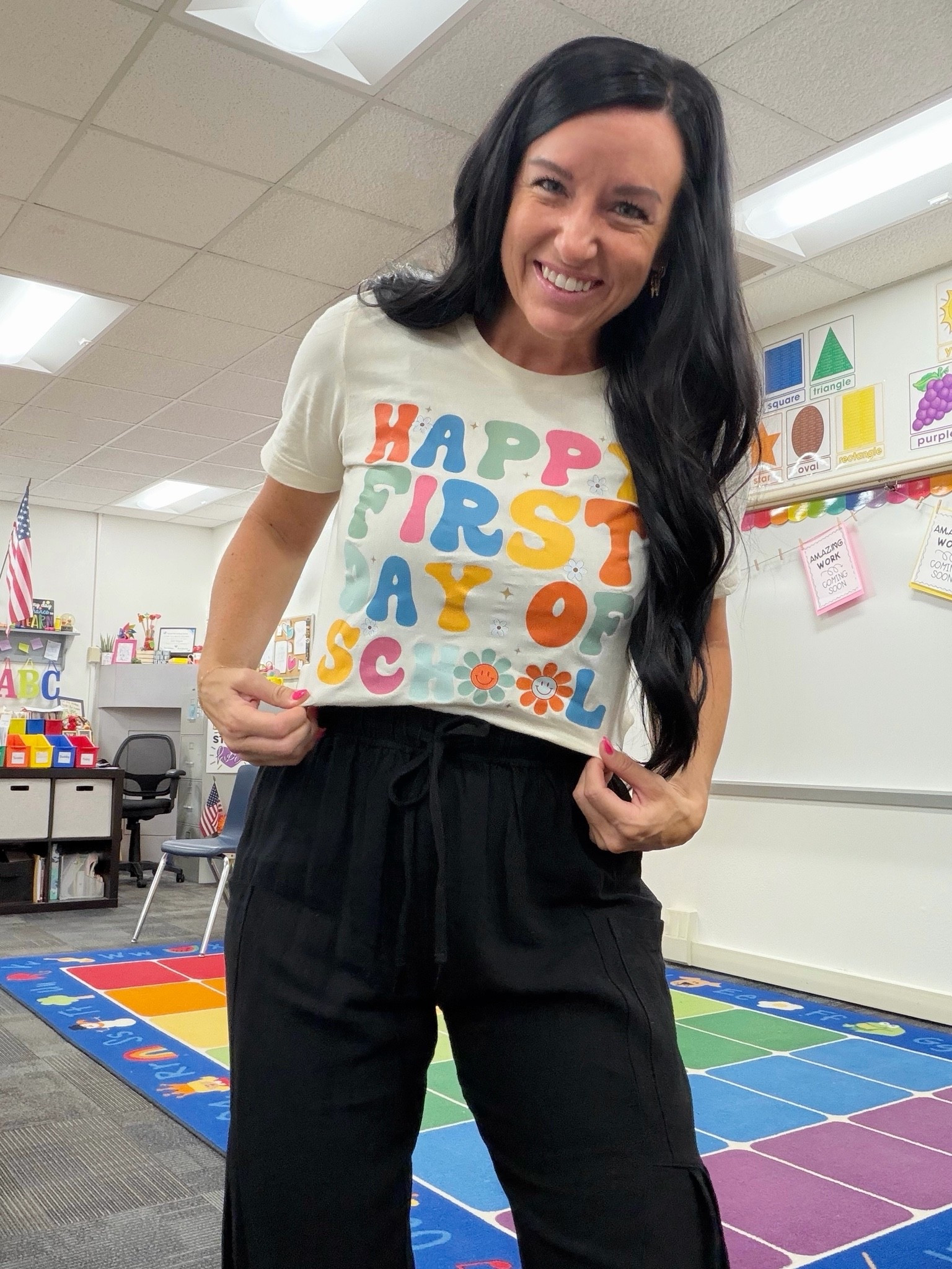 Day 1 of year 19 is behind me! 😅 The 2026-27 school year is officially underway here! After a week of PD, today was my first day with my new kindergarten students, and it flew by! Hoping for a wonderful year having fun and staying sane thru it all! 😆💕 #teacherlife How was YOUR day?! 

Here is my “first day” outfit! I'm in my normal size S in the teacher tshirt, but I do think it runs small, FYI. SO CUTE!!! These linen-blend lightweight slight-barrel pants are some of my favorite from Amazon and come in lots of colors- I like to size up one size. I wash them and lay flat to dry them.


#amazonfashion  #backtoschool #primaryteacher #teacheroutfit 
teacher tribe, my style, my real outfit of the day as a kindergarten teacher! casual style, my job, teacher, teacher style, teacher outfit teachers of instagram, teachers be like, elementary teachers, what I wore today, Amazon outfit

#LTKdayinmylife #LTKootd #LTKOver40