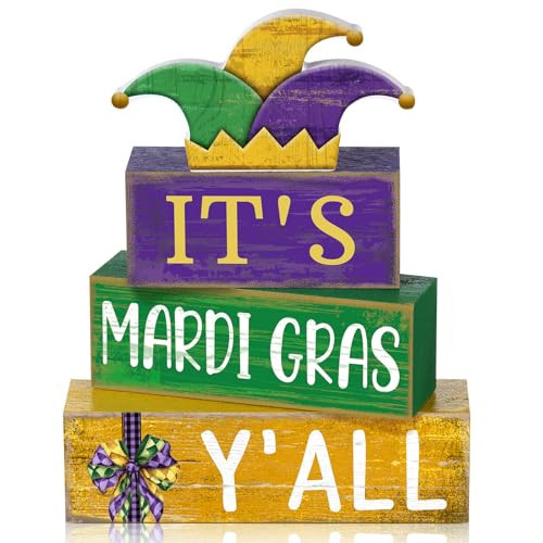 Lineshading 4 Pcs Mardi Gras Table Decorations Wooden Jester Hat Purple Golden Green Carnival Tiered Tray Decor Mardi Gras Centerpieces Decorative Hat Block Signs for Home Masquerade Party Kitchen | Amazon (US)