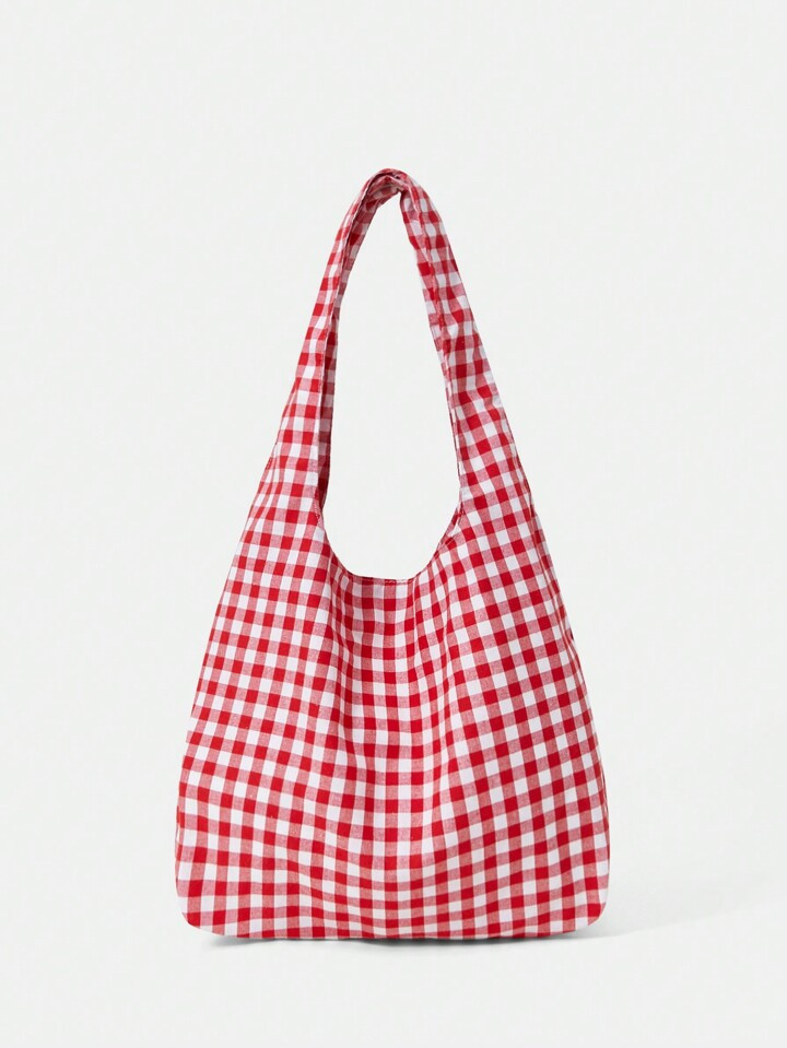 SHEIN MOD Cute Red Plaid Shoulder Bag For Girls And Women, For Summer, School,Picnic, With Large ... | SHEIN