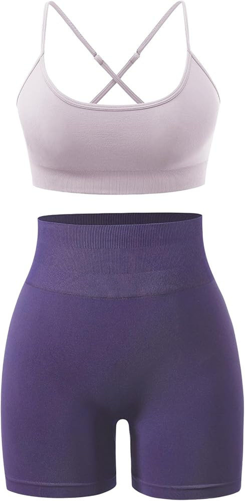 Workout Sets for Women 2 Piece Outfits High Waisted Yoga Shorts with Adjustable Strappy Sports Br... | Amazon (US)
