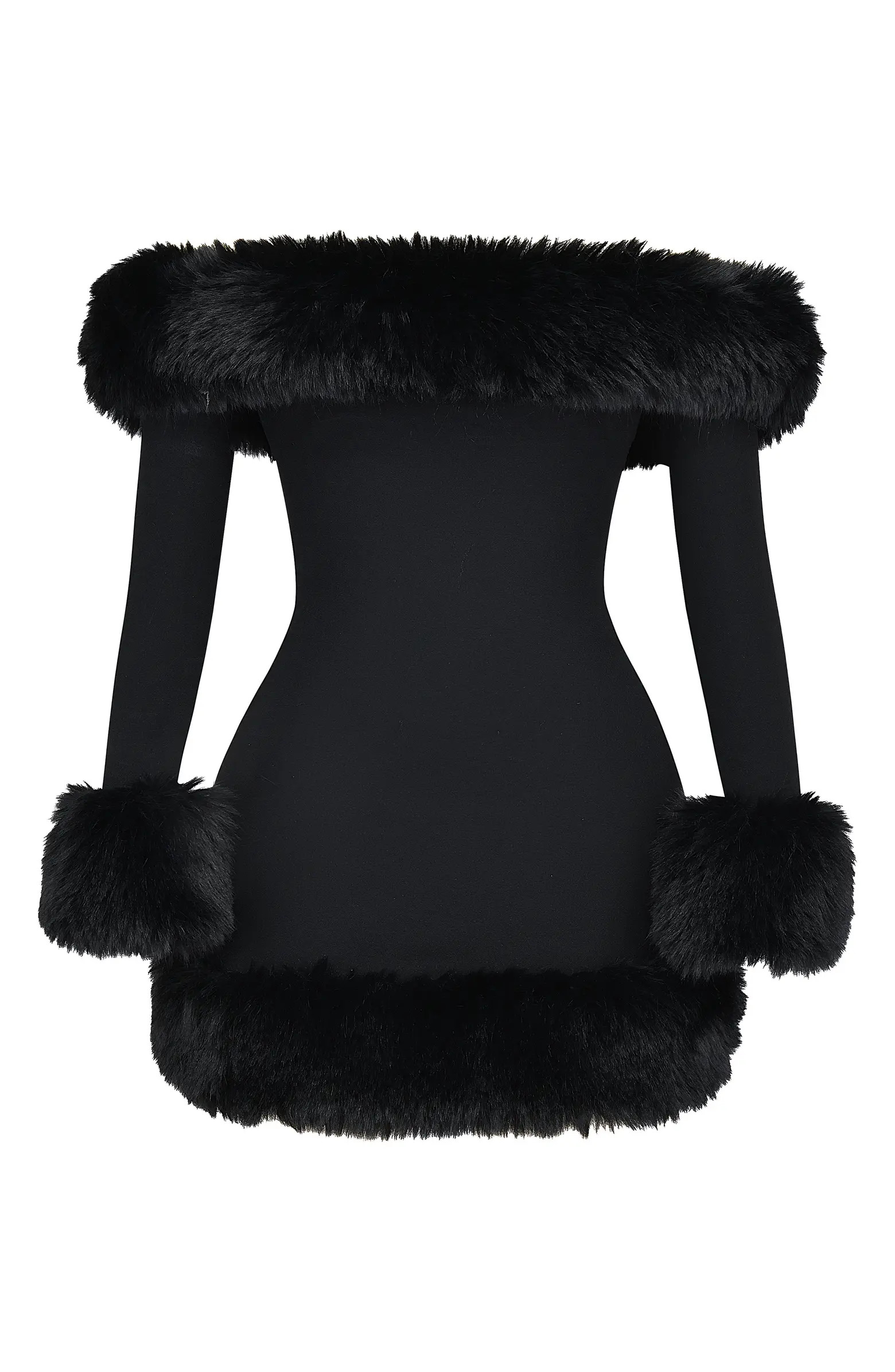 HOUSE OF CB Keilani Long Sleeve Minidress with Faux Fur Trim | Nordstrom | Nordstrom