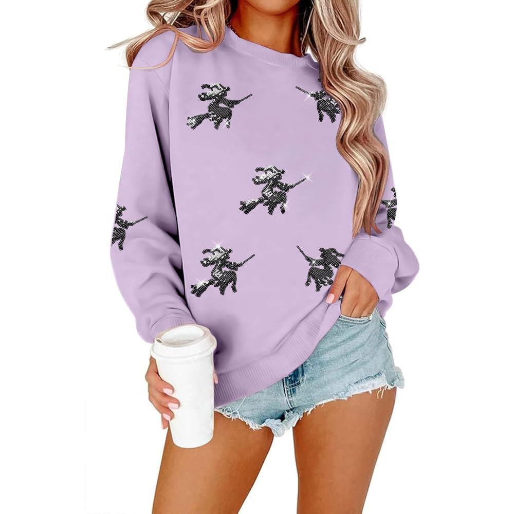 MYHALF Halloween Sweatshirts Women Colorful Sequin Ghost Graphic Pullover Shirt Halloween Witch C... | Amazon (US)