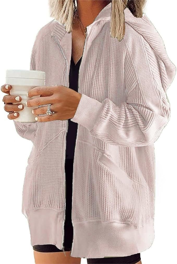 MAVIS LAVEN Womens Hoodies Oversized Waffle Knit Shacket Boyfriend Shirt Jacket Loose Fit Long Sl... | Amazon (US)