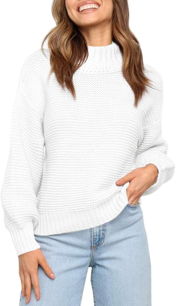 Imily Bela Womens Knit Sweaters Fall Slouchy Chunky Lantern Sleeve Solid Color Pullover Jumper | Amazon (US)