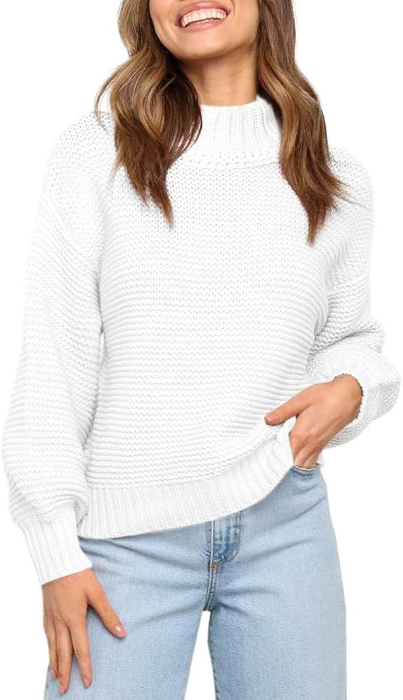 Imily Bela Womens Knit Sweaters Fall Slouchy Chunky Lantern Sleeve Solid Color Pullover Jumper | Amazon (US)