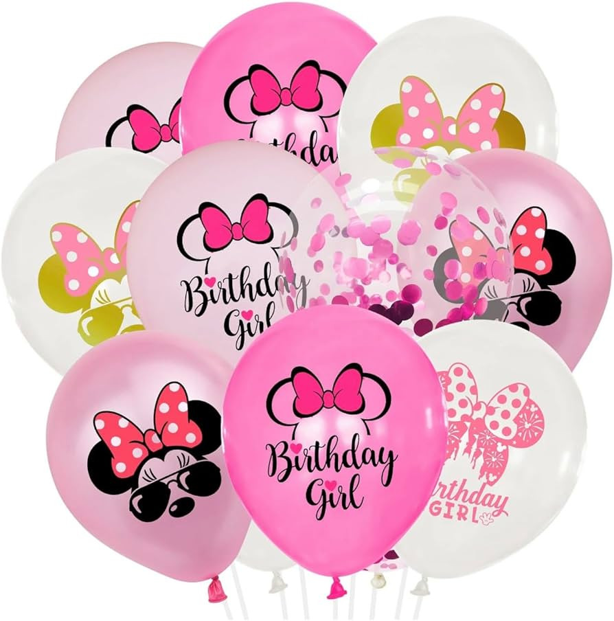 12 pcs set minnie girls party birthday balloons 12 inch confetti latex balloons for baby girls ki... | Amazon (US)
