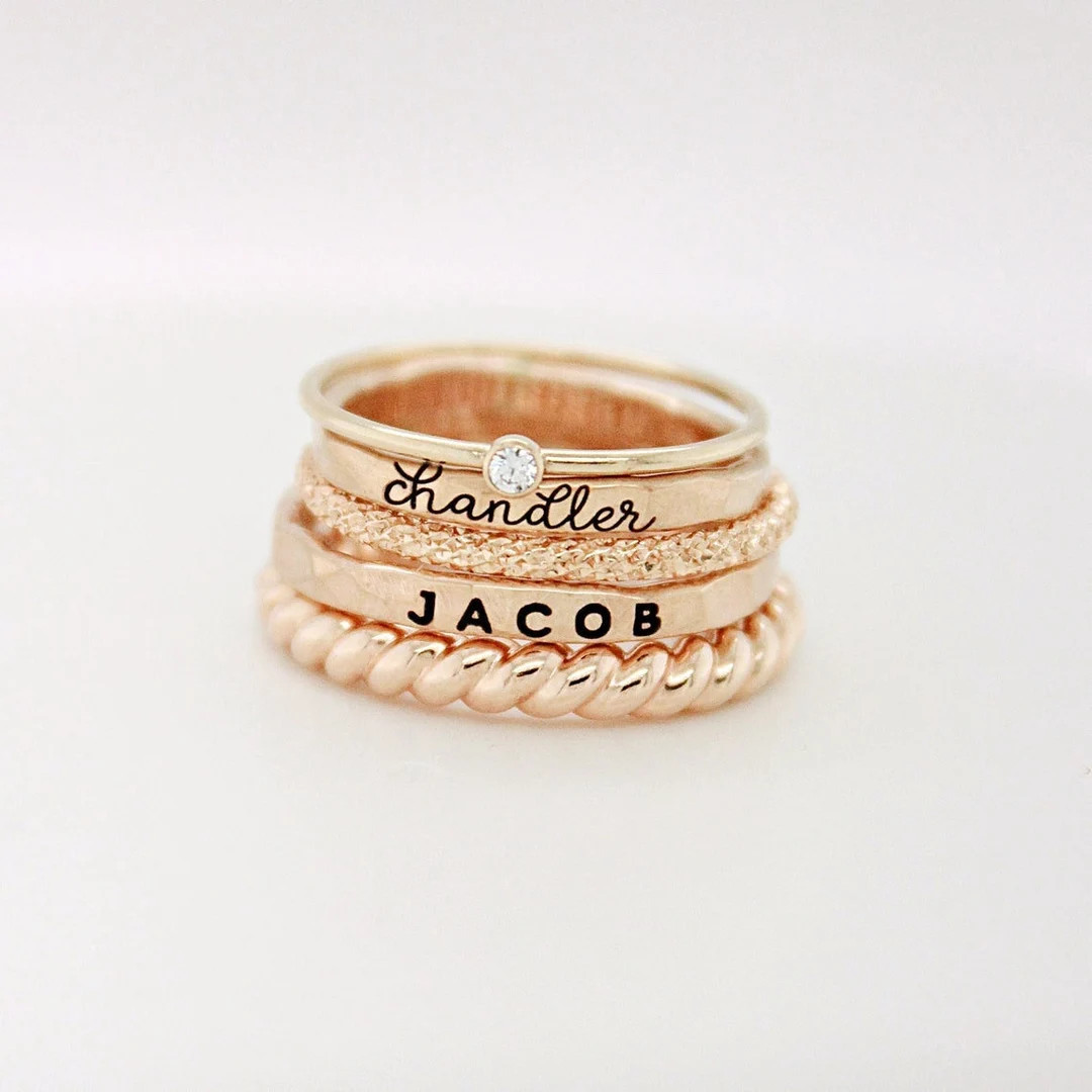 Design Your Own Ring Set | Personalized Stacking Rings With Names, Birthstones & Symbols | Custom... | Etsy (Global)