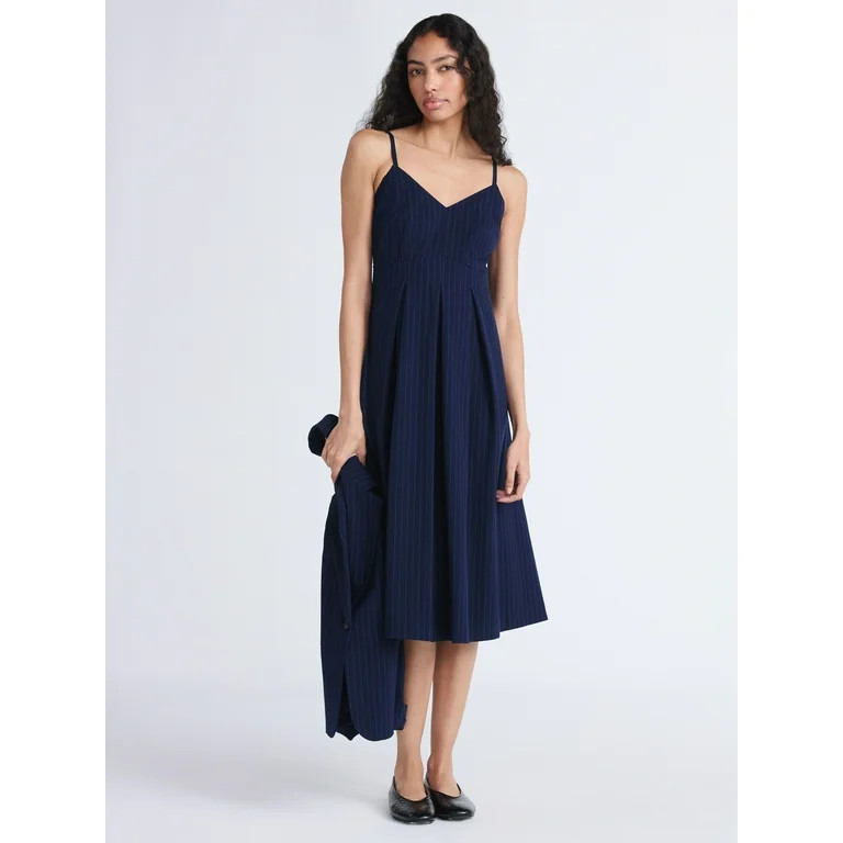 Free Assembly Women's Sleeveless Pinstripe Corset Midi Dress, Sizes 0-16 | Walmart (US)