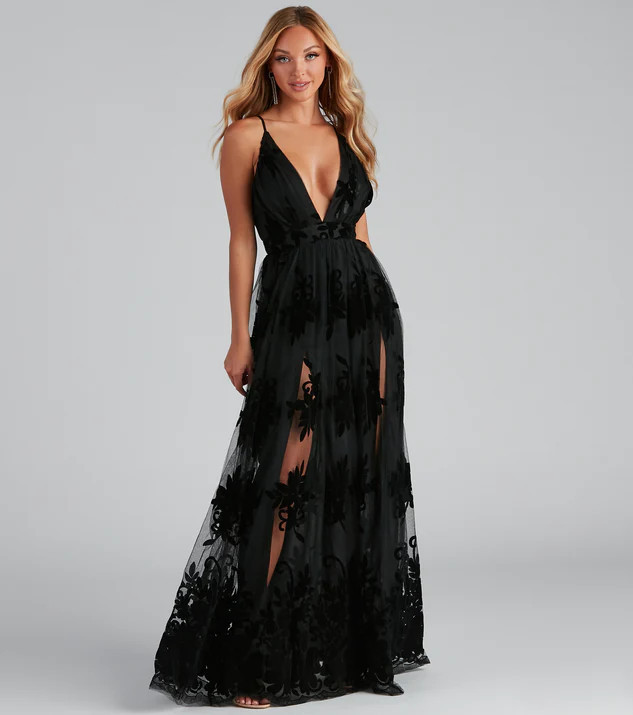 Morgan Formal Flocked Velvet Dress | Windsor Stores