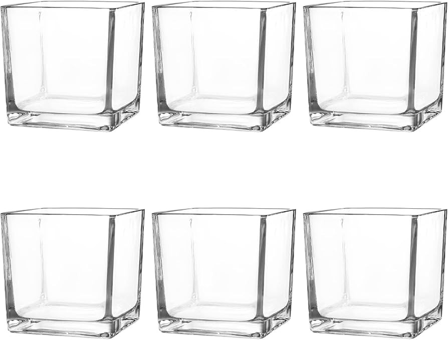 Set of 6 Square Glass Vases 4" x 4" x 4", Clear Flower Vase, Plant Terrarium, Candle Holder for W... | Amazon (US)
