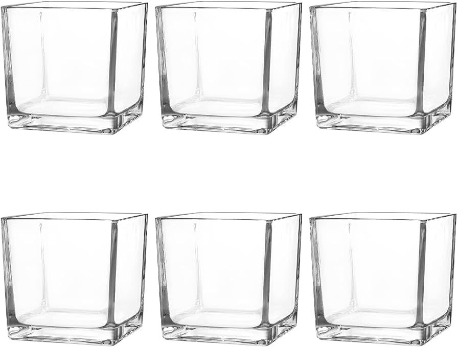 Set of 6 Square Glass Vases 4" x 4" x 4", Clear Flower Vase, Plant Terrarium, Candle Holder for W... | Amazon (US)