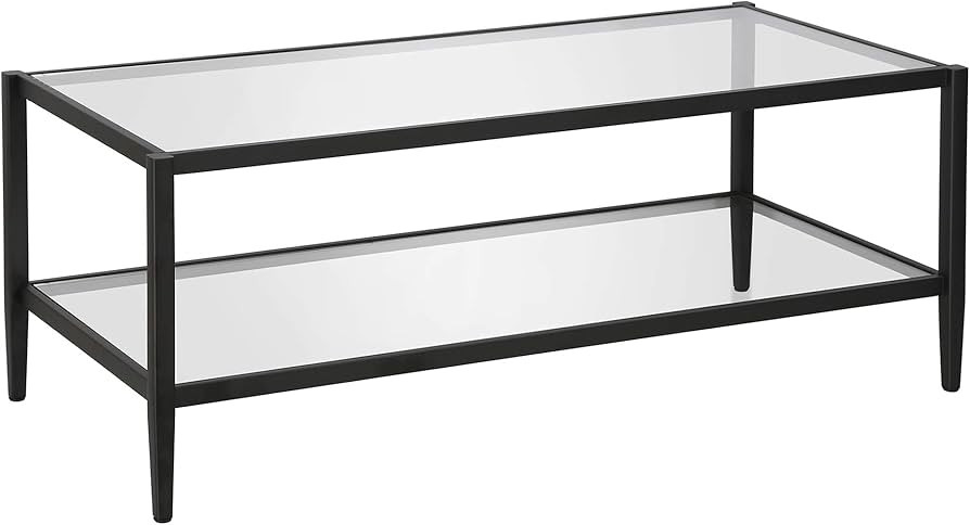 Henn&Hart 45" Wide Rectangular Coffee Table with Glass Shelf in Blackened Bronze, Modern coffee t... | Amazon (US)