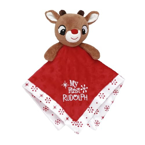 Baby Plush Rattle Snuggle Blanket with Satin and Embroidery, My First Rudolph (Christmas Red, 12 inch) | Amazon (US)