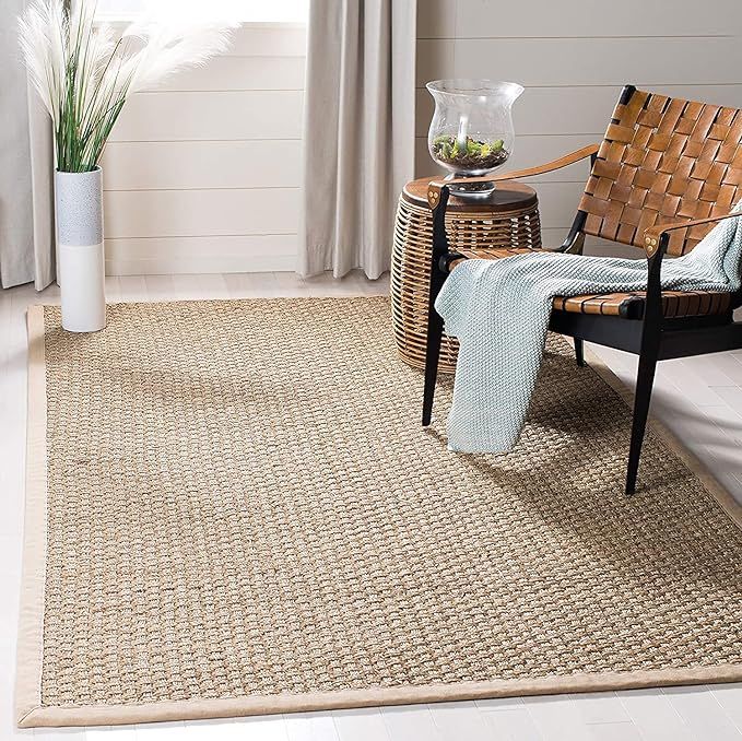 Safavieh Natural Fiber Collection NF114A Border Basketweave Seagrass Area Rug, 4' x 6', Beige | Amazon (US)