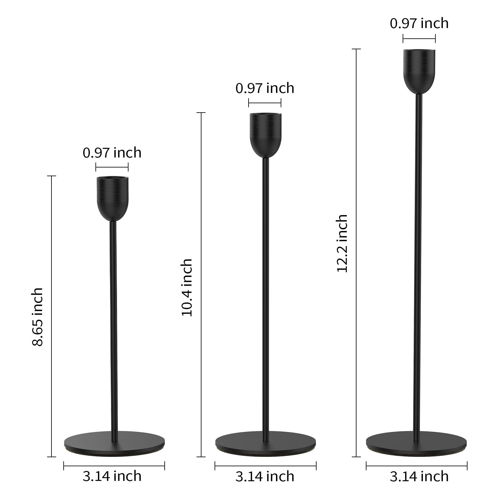 ChefBee Black Tall Candle Candlestick Holder, 3PCS Taper Pillar Candle Sticks Stand Holders Decor... | Amazon (US)