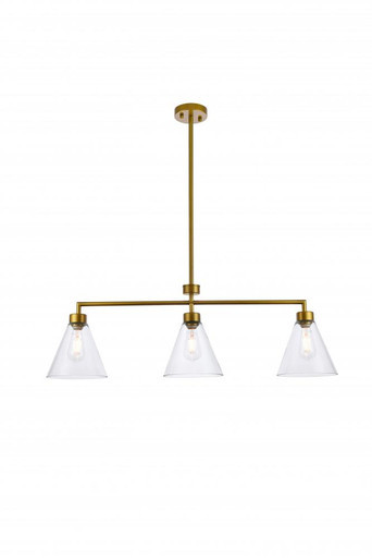 Mera Linear Chandelier, 3-Light, Brass, 38"W (LD2502BR TWY2E) | Lighting Reimagined