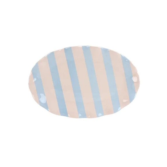 Just Feed Me by Jessie James Decker Oval Wavy Bamboo-Melamine Serving Tray, Blue and Cream Stripe | Walmart (US)