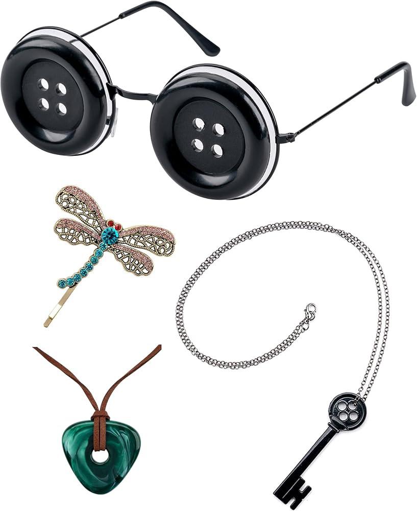 4Pcs Costume Merchandise Button Eyes Glasses Key Stone Necklace Dragonfly Hair Clips Halloween Co... | Amazon (US)