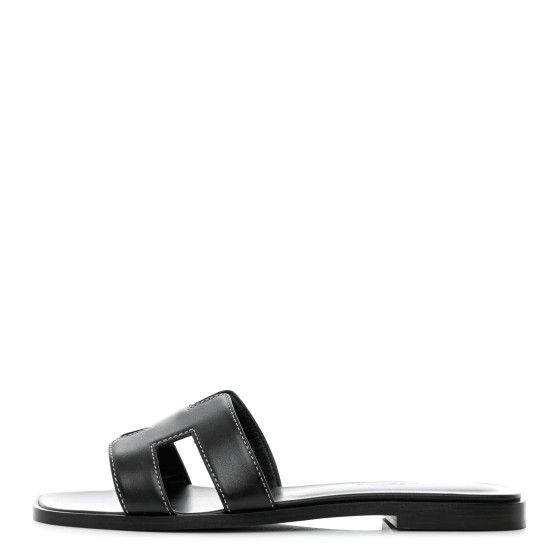 HERMES Box Calfskin Oran Sandals 36 Black | FASHIONPHILE (US)