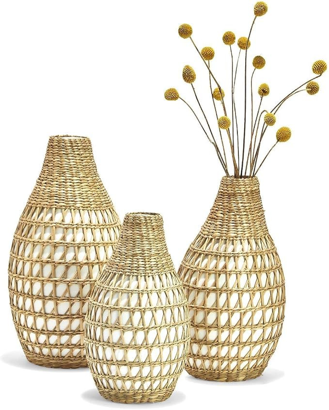 Two's Company 53144 Sea Grass Weave Hand-Crafted Decorative Vases, Set of 3, Bamboo | Amazon (US)