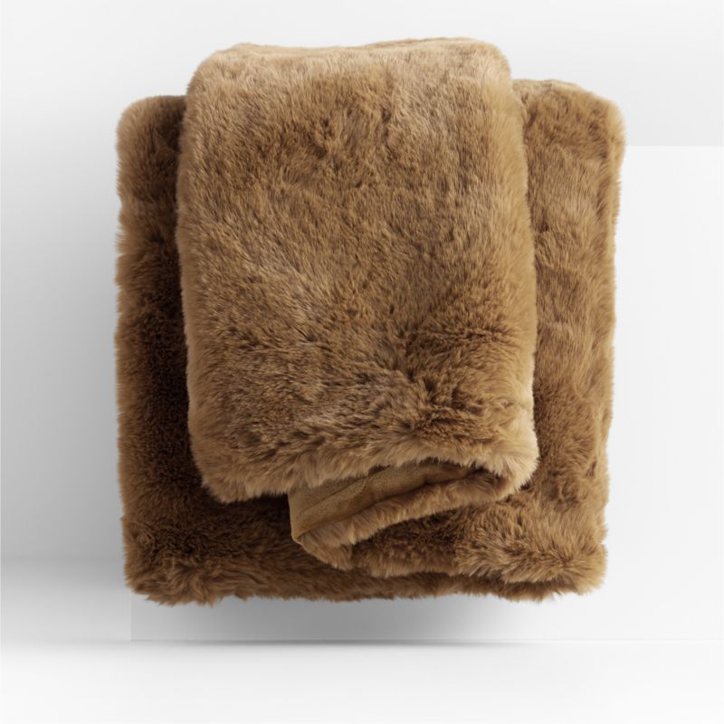 Caramel Brown Faux Fur Holiday Throw Blanket 70"x55" + Reviews | Crate & Barrel | Crate & Barrel