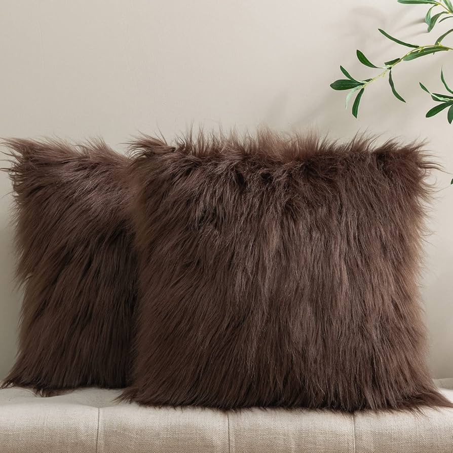 Phantoscope Pack of 2 Faux Fur Solid Throw Decorative Pillow Cover Cushion Covers Luxury Soft Dec... | Amazon (US)