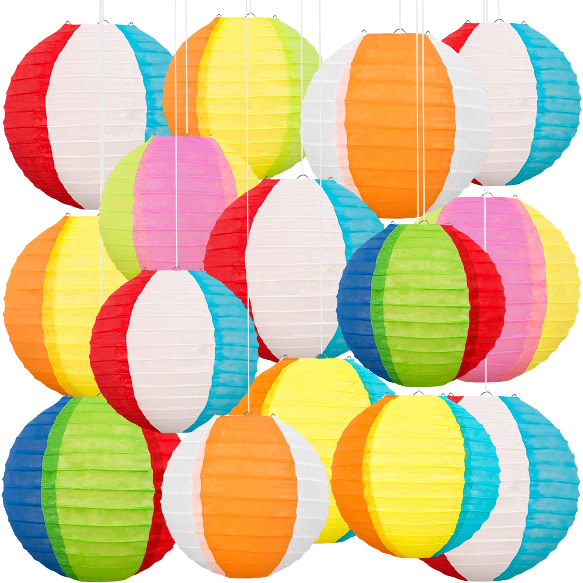 15Pcs Pool Party Decorations Beach Ball Paper Lanterns - Summer Luau Themed Hanging Decor for Hom... | Amazon (US)