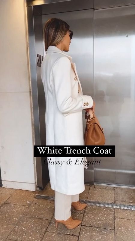 Classy and elegant white trench coat outfit idea for fall and winter. Everything fits true to size I am wearing a size small. 

#LTKover40 #LTKitbag #LTKstyletip