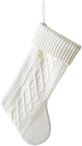 White Cable Knit Sweater with Ribbed Cuff 20 inch Christmas Stocking Decoration | Amazon (US)