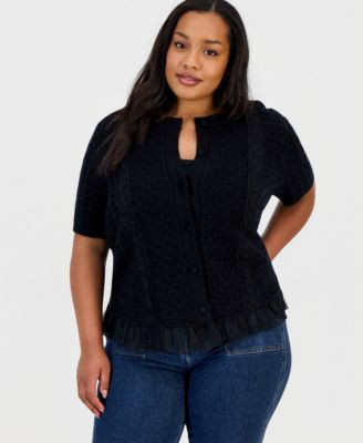Now This Womens Pointelle Lace Hem Short Sleeve Cardigan Macys Exclusive | Macy's