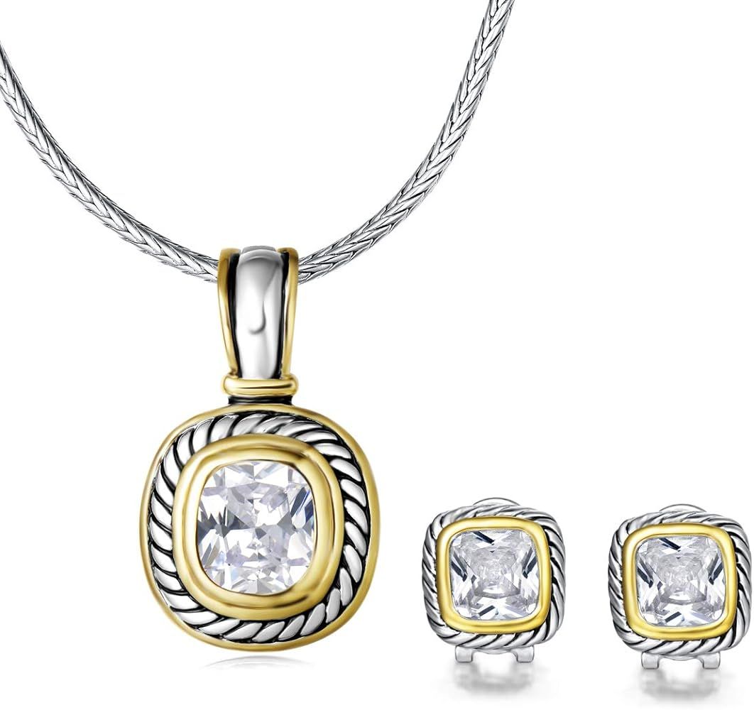 UNY Elegant Wedding Jewelry Sets CZ Crystal French Clip Earring Enhancer Pendant Designer Inspire... | Amazon (US)