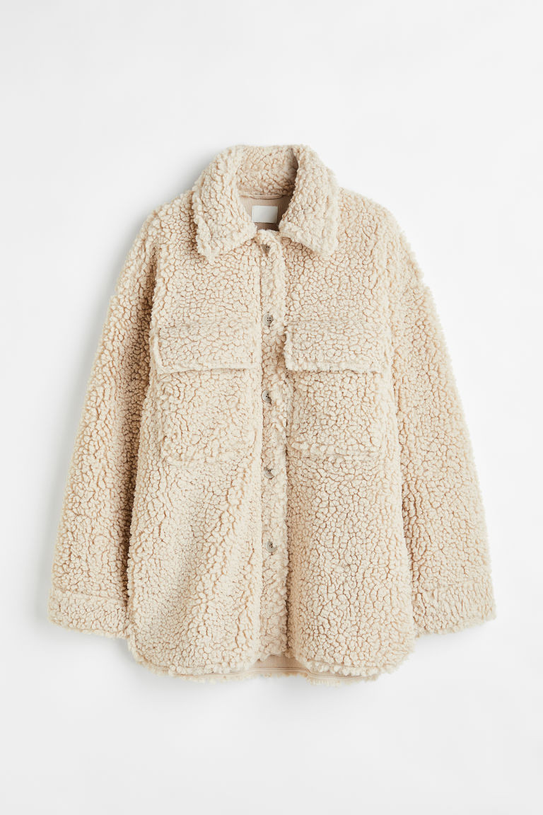H & M - Oversized Teddy Shacket - Beige | H&M (US + CA)