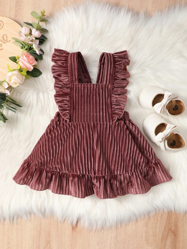 Baby Ruffle Trim Velvet Overall Dress
   SKU: sa2207204374838888      
          (34 Reviews)
   ... | SHEIN