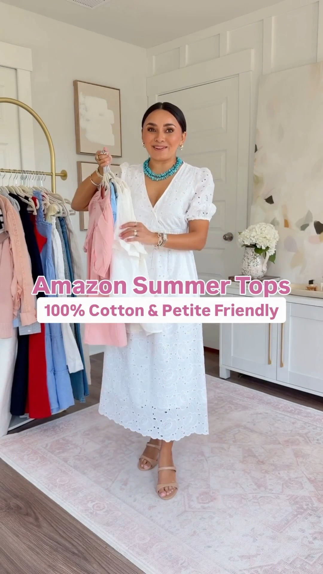 Amazon Prime day deals! Amazon Summer Tops 100% Cotton!
For reference: I’m 5’0, petite, 32b bra size, and 2/26 in bottoms, pear shaped. 
*Everything I share is unaltered! TTS means true to size. Between size 5-6.5 in shoes

White top size small TTS
Denim shorts size 26 petite TTS
Brown sandals are Hermes, similar linked

Blue top size small TTS
White jeans size 0 petite - I size down a size in this brand
Clear sandals size 5 TTS

Brown gingham top size xs TTS
Brown cocoa bliss color linen pants size xs petite TTS
Clear sandals size 5 TTS

White flowy top size xs TTS
Olive green linen pants size xs, 28” inseam TTS
Clear sandals size 5 TTS

Light pink top size xs TTS
Jeans size 0 petite - I size down a size in this brand
Clear sandals size 5 TTS

White dress size xs TTS

#LTKootd #LTKPetite #LTKSaleAlert