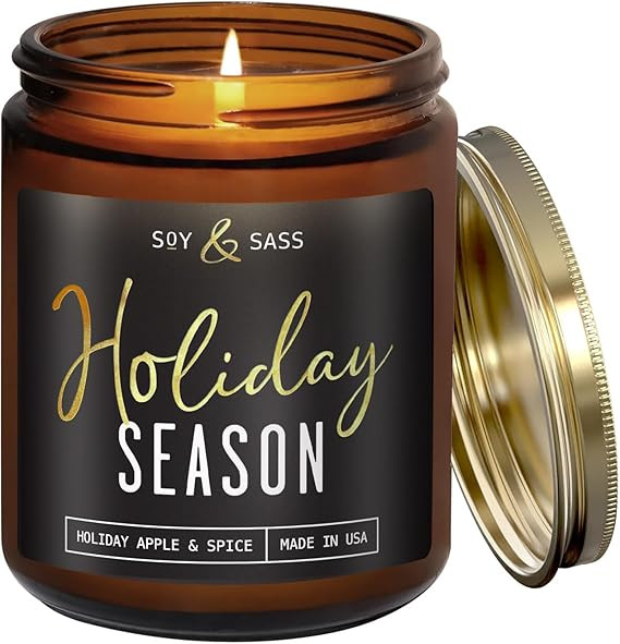 Holiday Candles, Christmas Candles Scented – ‘Holiday Season’ Soy Candle, w/Apple, Cinnamon... | Amazon (US)